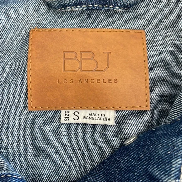 BBJ Total Destruction Oversized Denim Dark Wash Distressed Jean Jacket - Picture 6 of 9